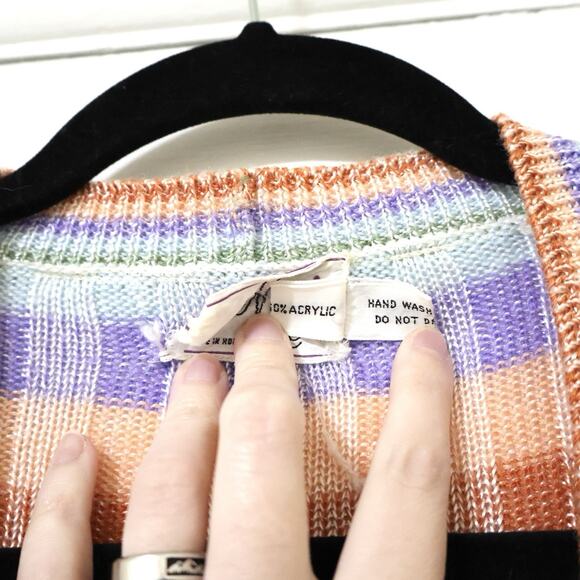 Vintage Macy's Striped Ribbed Pastel Knit Cardigan Sweater XS True Vintage 60s - Picture 7 of 10